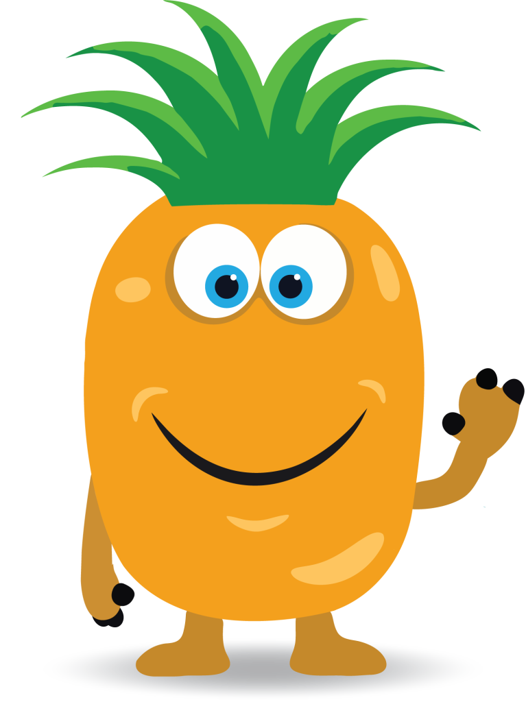 Foodzee pineapple mascot waving